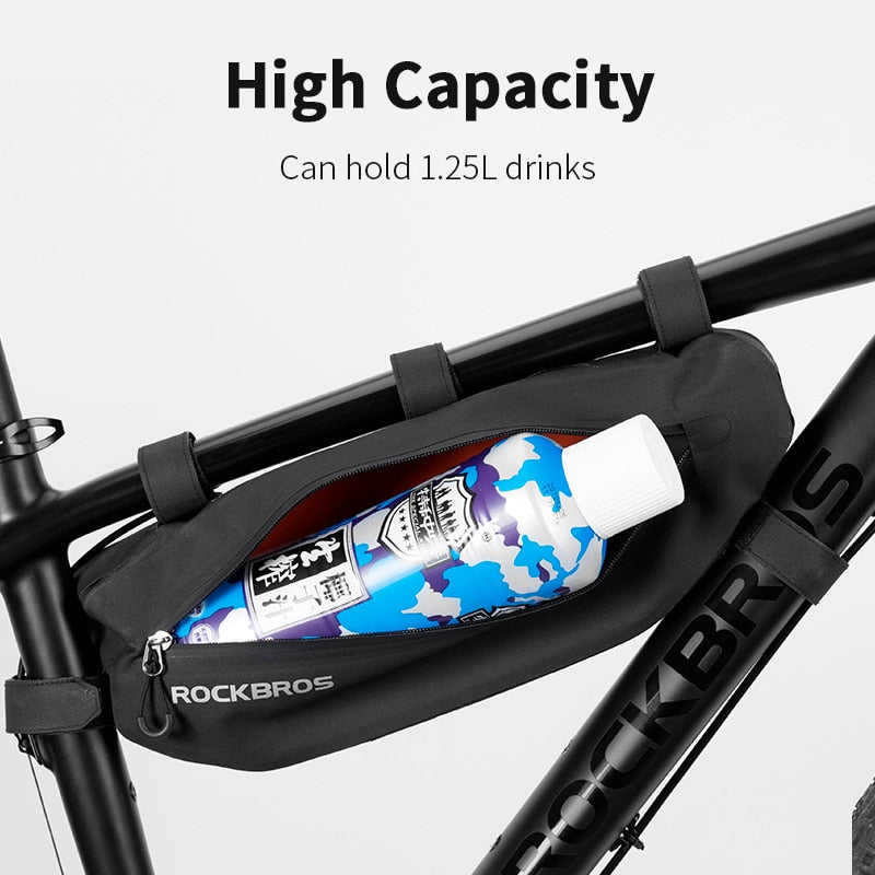 ROCKBROS Bike Frame Bag Waterproof Bike Triangle Frame Bag Reflective Top Tube Bag Large Capacity Black Bike Accessories for MTB, Road Bike