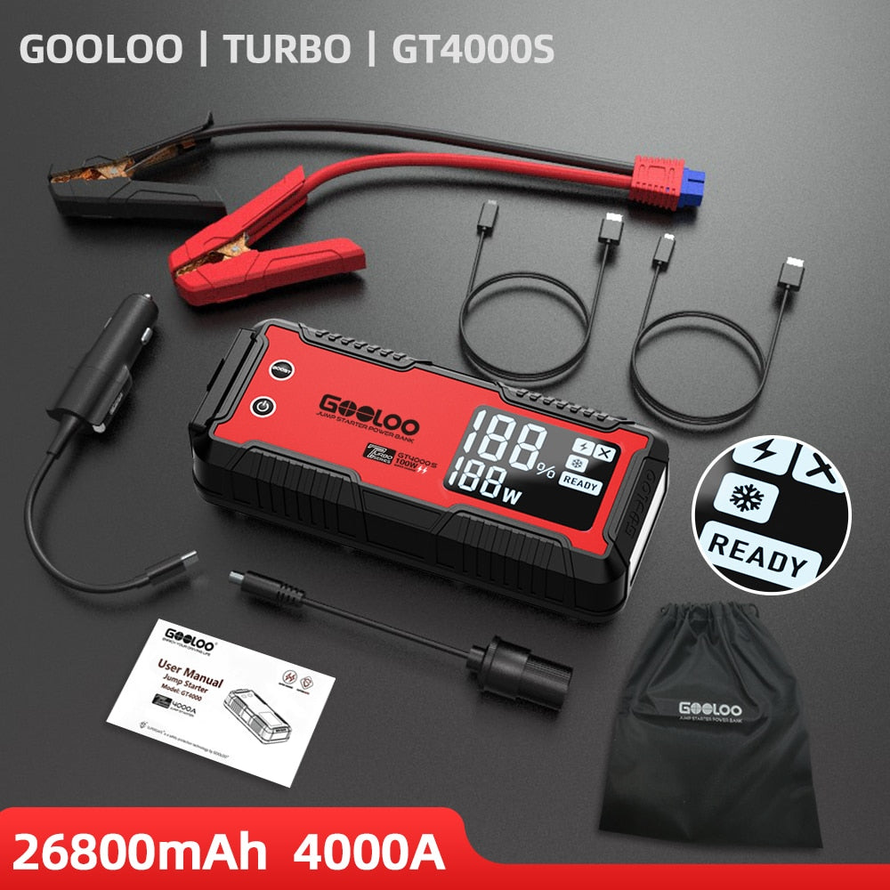 GOOLOO GT4000S Jump Starter 4000 Amp Car Starter 100W Fast-Charging 12V  Jump Box