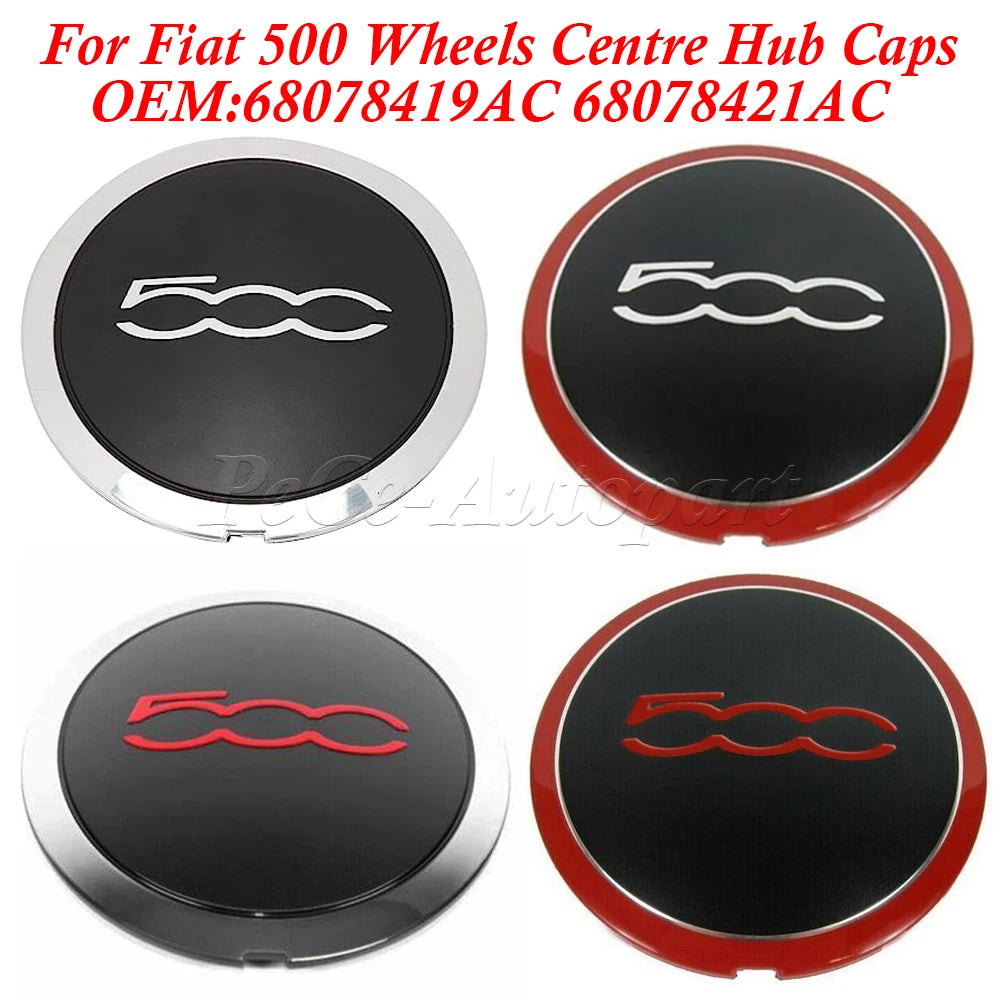 1x Fiat 500 133mm Hubcap Wheels Centre Caps Part number: 51884863 -  68078419AC 68078421AC 51884863 Silver Matte Silver Red Black