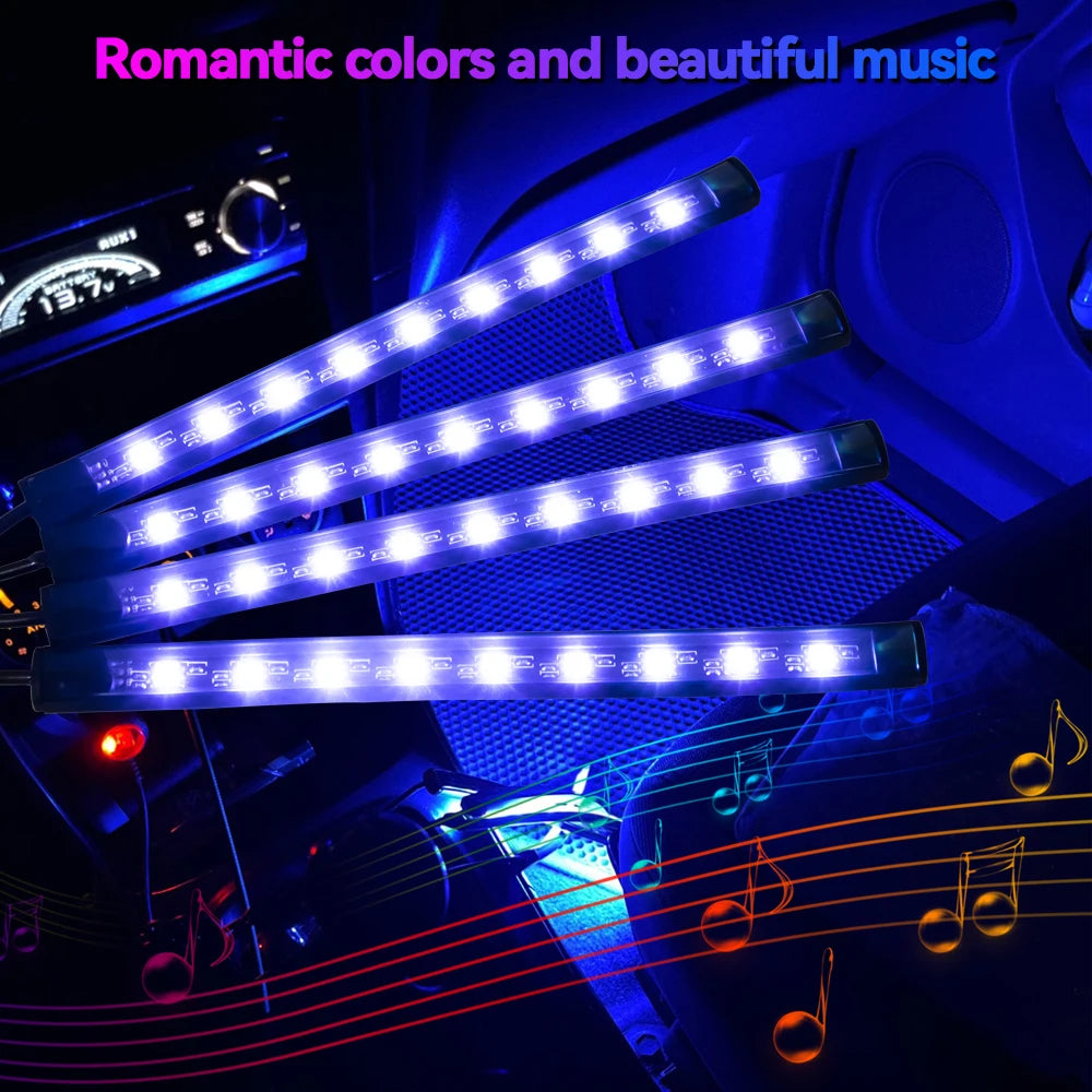 Universal Neon 36 48 72 LED Car Interior Ambient Footwell Light with USB Wireless Remote Music APP Control