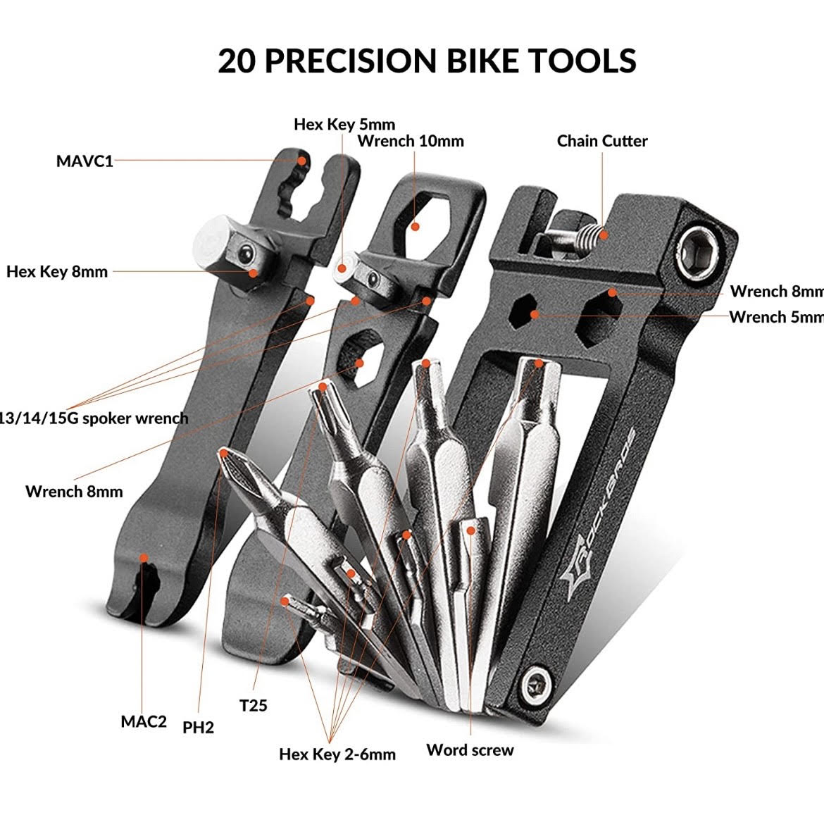 ROCKBROS Bicycle Multi-Tool Foldable Repair Tool Set Made of Stainless Steel