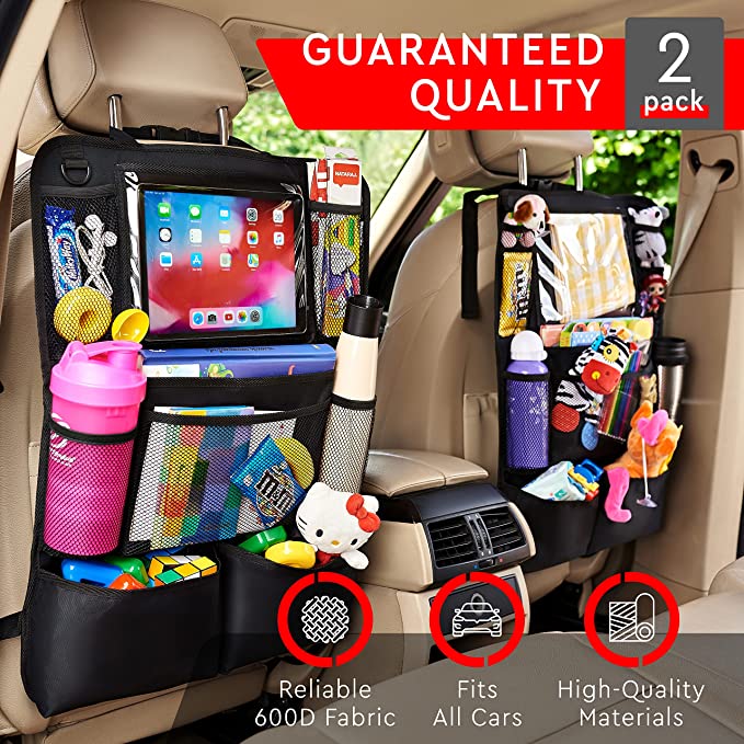 Multi-Pocketed 2 Piece Set of Car Back Seat Organizers