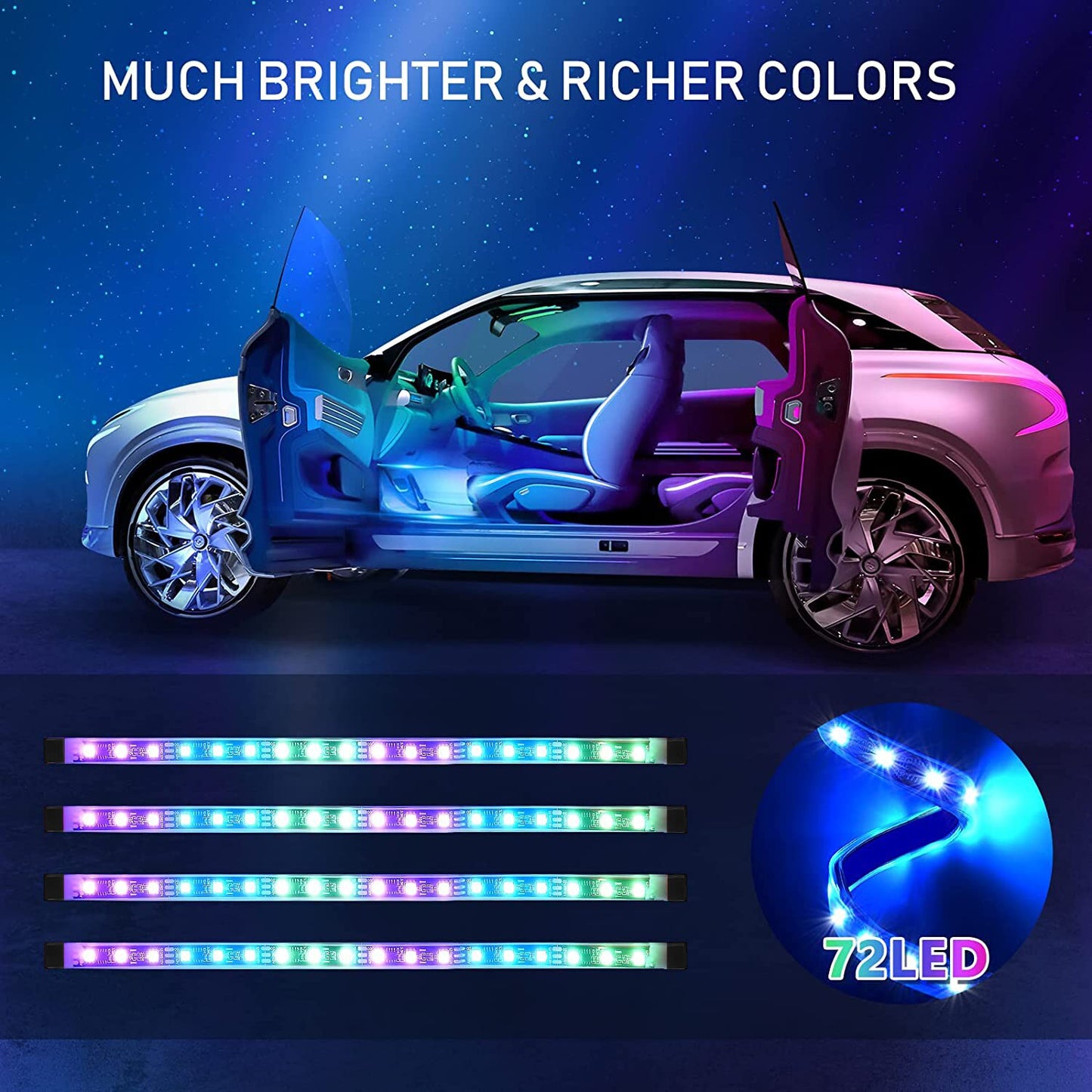 Car Interior Ambient LED Strip Foot Lights with USB/Remote and APP Control - Interior Lighting Kits Decoration Car Atmosphere Lights