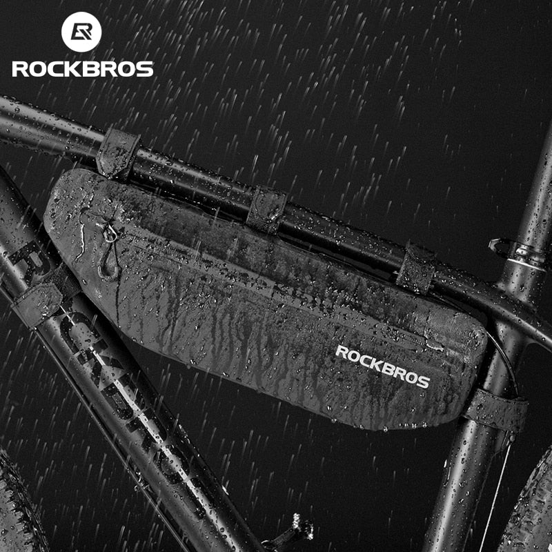 ROCKBROS Bike Frame Bag Waterproof Bike Triangle Frame Bag Reflective Top Tube Bag Large Capacity Black Bike Accessories for MTB, Road Bike